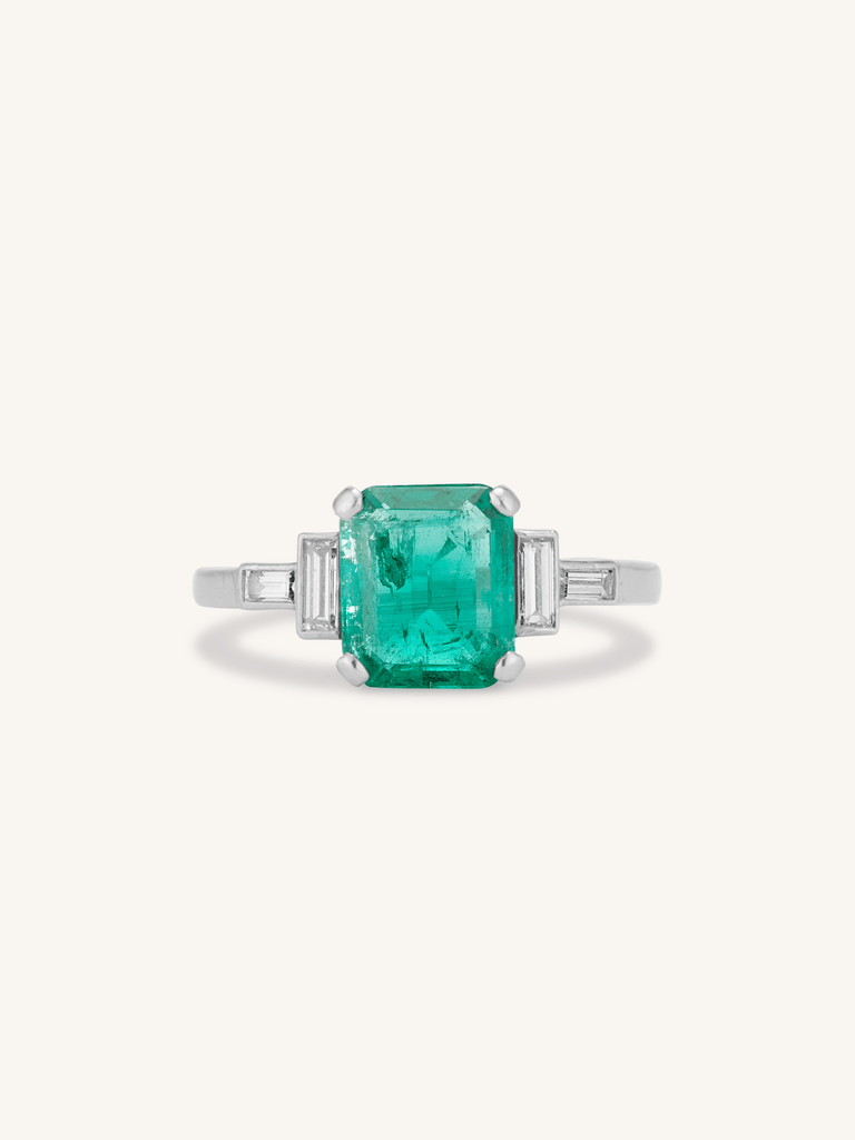 Art Deco 1.60 Carat Emerald & Diamond Engagement Ring