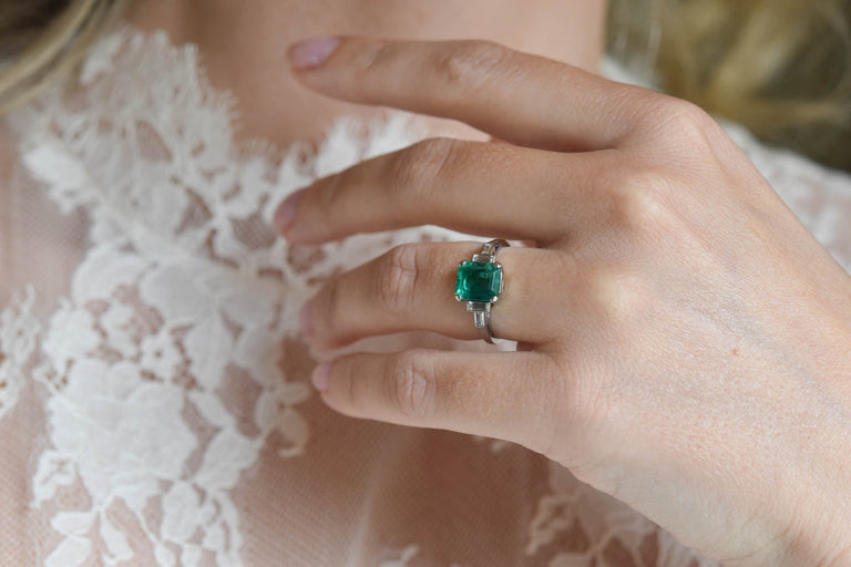 Art Deco 1.60 Carat Emerald & Diamond Engagement Ring