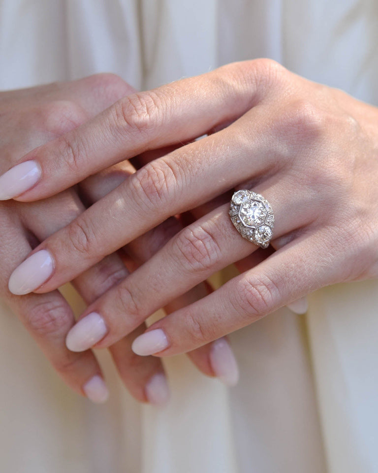 Art Deco 1.60 Carat Old European Cut Diamond Domed Ring