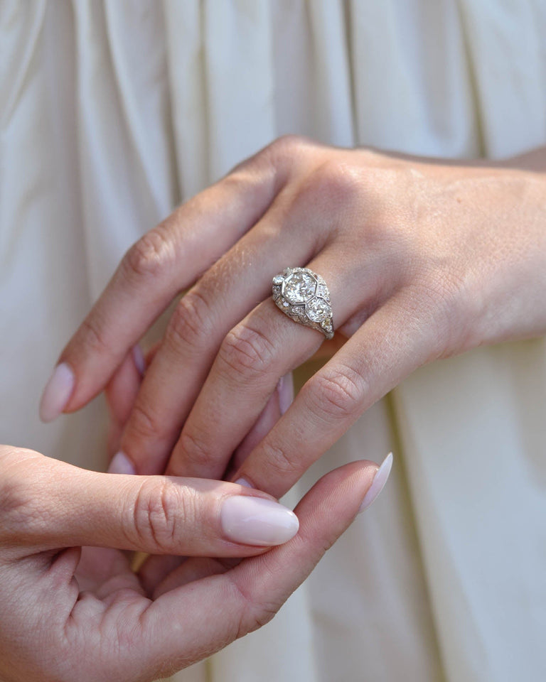 Art Deco 1.60 Carat Old European Cut Diamond Domed Ring