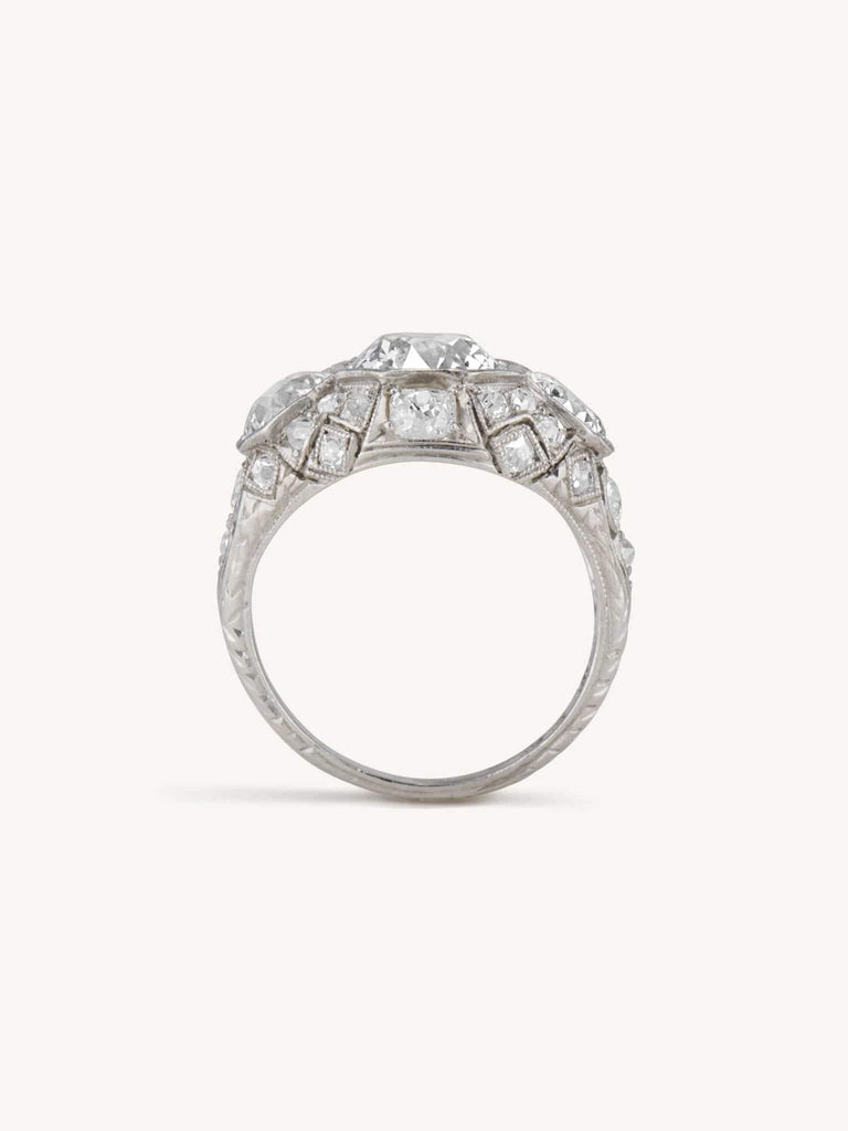Art Deco 1.60 Carat Old European Cut Diamond Domed Ring