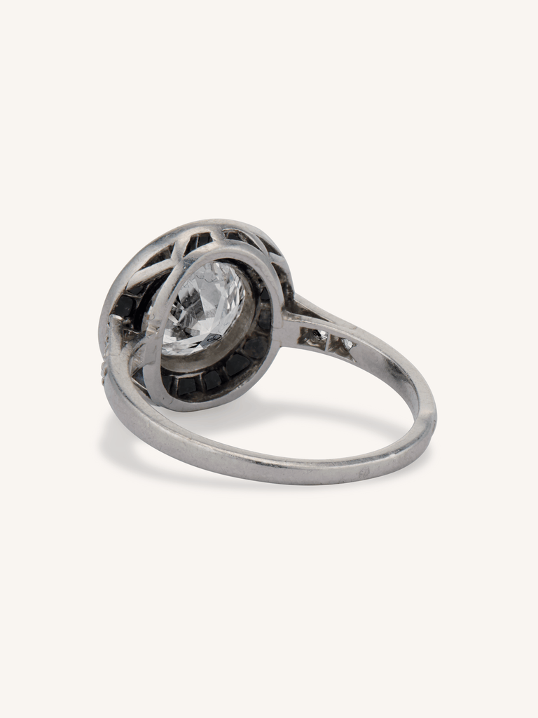 Art Deco 1.60 Carat Old European Cut Diamond Onyx Halo Vintage Engagement Ring, France