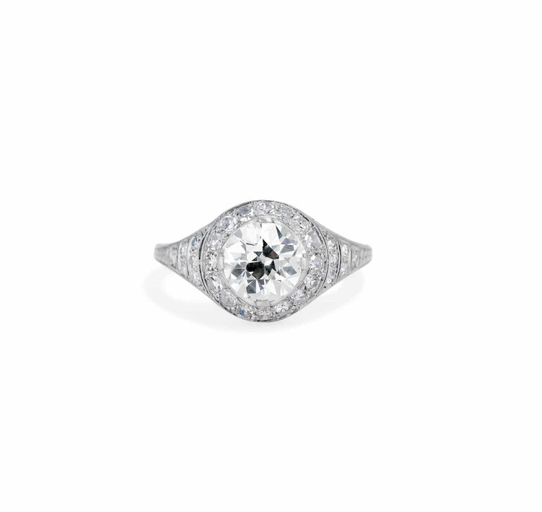 Art Deco 1.71 Carat Old European Cut Diamond Ring