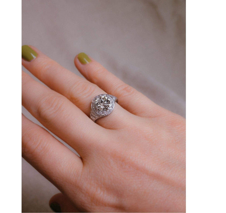 Art Deco 1.71 Carat Old European Cut Diamond Ring