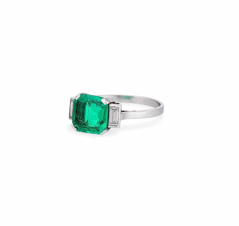 Art Deco 1.93 Carat Colombian Emerald & Diamond Ring