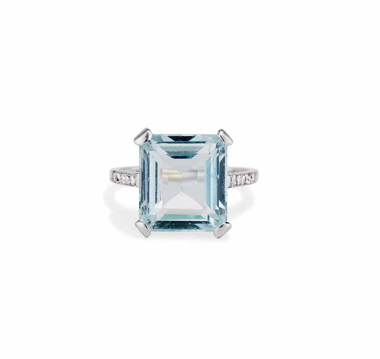 Art Deco 11.90 Carat Aquamarine Cocktail Ring, American