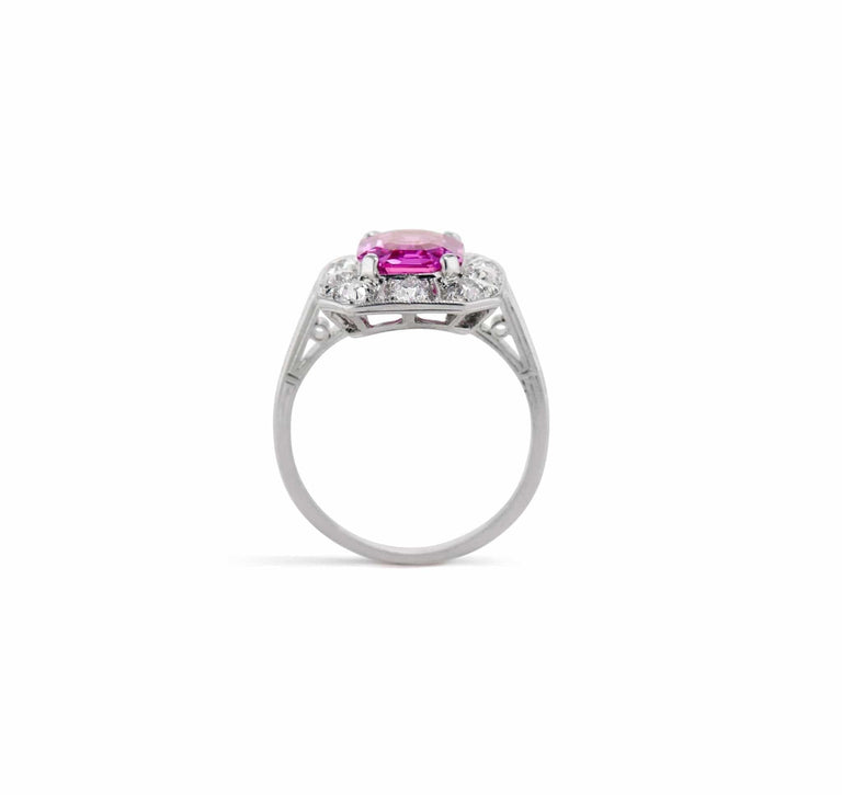 Art Deco 2.09 Octagonal Pink Sapphire and Diamond Ring