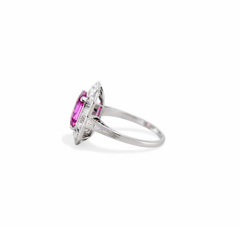 Art Deco 2.09 Octagonal Pink Sapphire and Diamond Ring