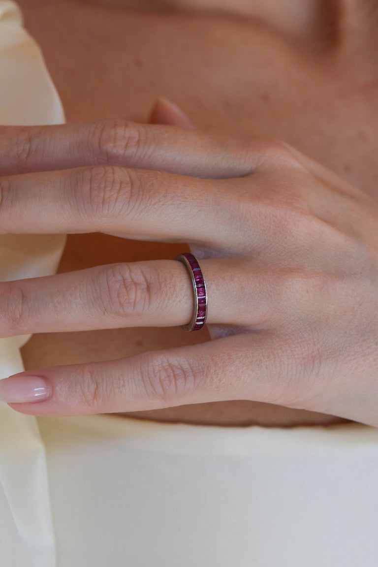 Art Deco 2.10 Carat Emerald Cut Ruby Vintage Eternity Band