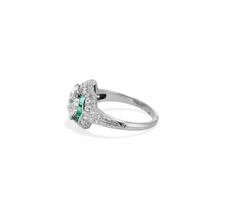 Art Deco 2.12 Carat Diamond & Emerald Ring