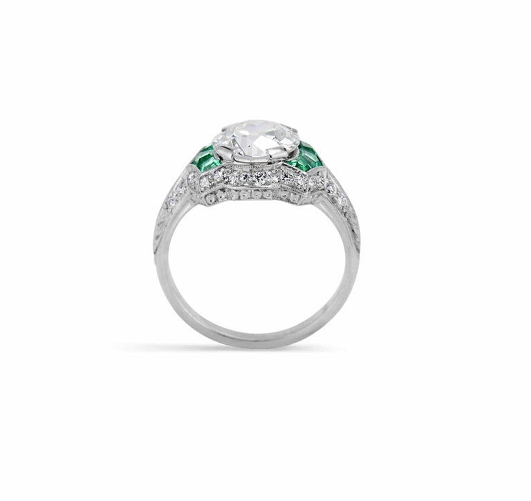 Art Deco 2.12 Carat Diamond & Emerald Ring