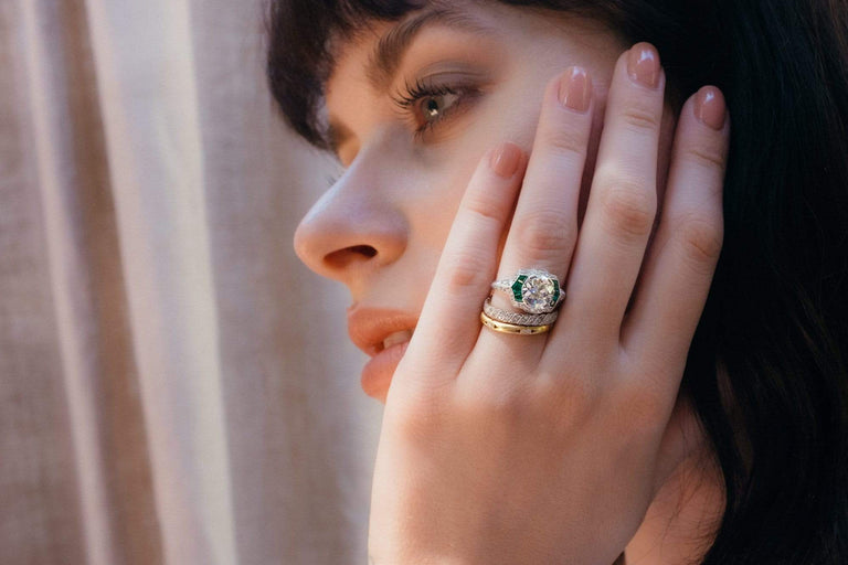 Art Deco 2.12 Carat Diamond & Emerald Ring