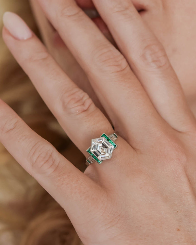 Art Deco 2.17 Carat Hexagonally Shaped Diamond Vintage Engagement Ring