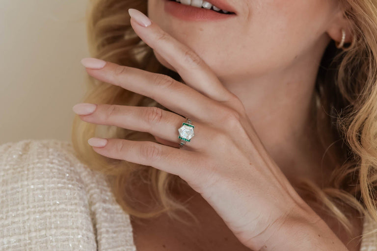 Art Deco 2.17 Carat Hexagonally Shaped Diamond Vintage Engagement Ring