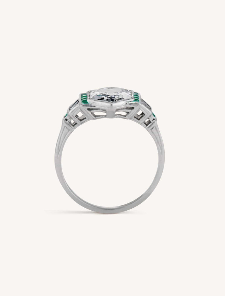 Art Deco 2.17 Carat Hexagonally Shaped Diamond Vintage Engagement Ring