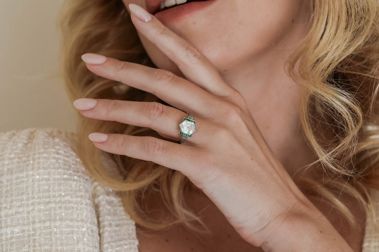 Art Deco 2.17 Carat Hexagonally Shaped Diamond Vintage Engagement Ring