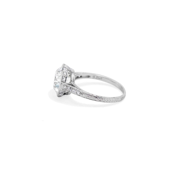 Art Deco 3.21 Carat Old European Cut Diamond Engagement Ring
