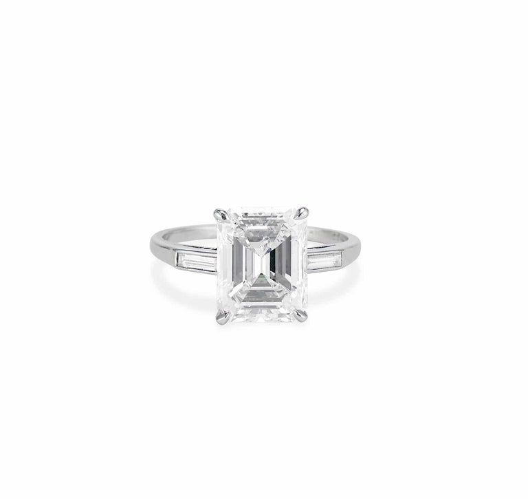 Art Deco 3.32 Carat Emerald-Cut Diamond Engagement Ring