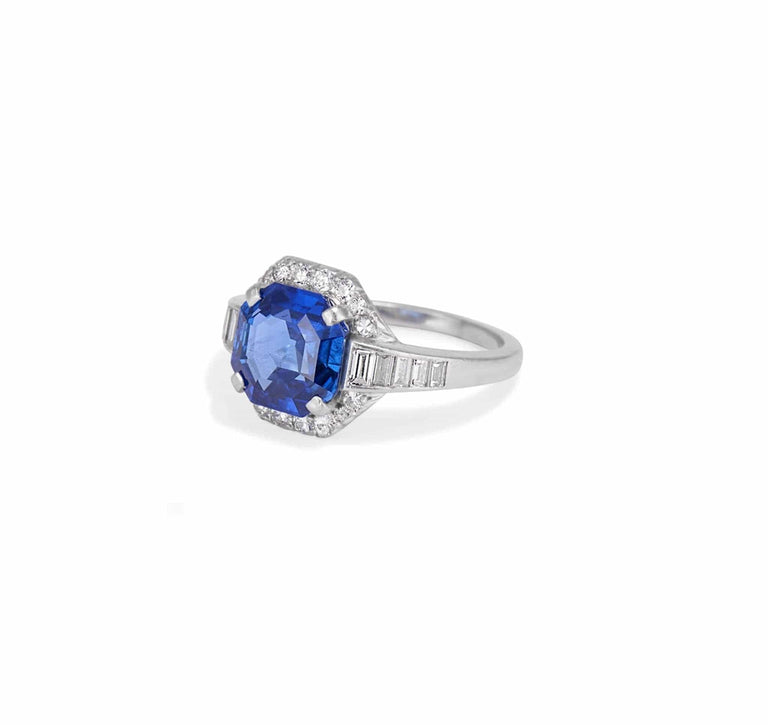Art Deco 3.58 Carat Burma Sapphire & Diamond Ring