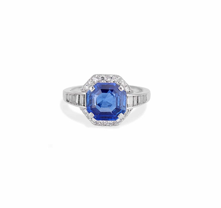Art Deco 3.58 Carat Burma Sapphire & Diamond Ring
