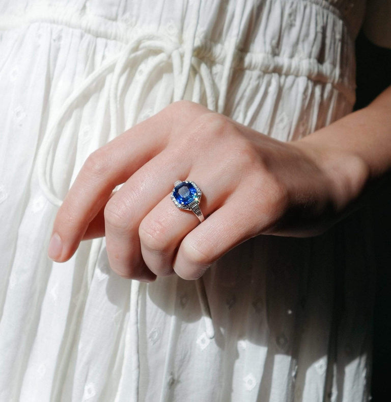 Art Deco 3.58 Carat Burma Sapphire & Diamond Ring