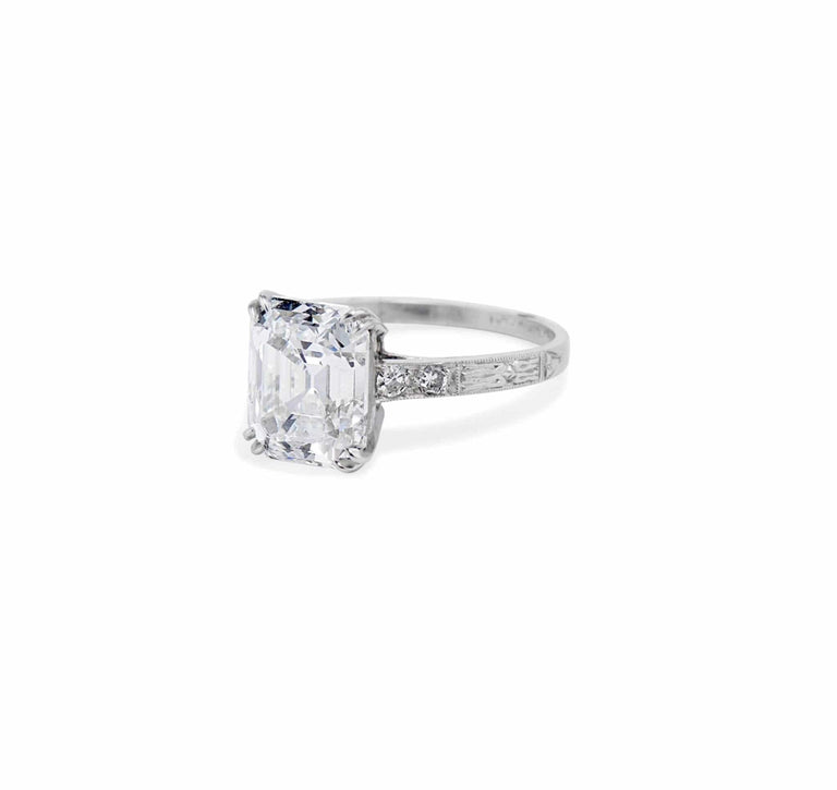 Art Deco 4.02 Carat Emerald Cut Diamond Ring