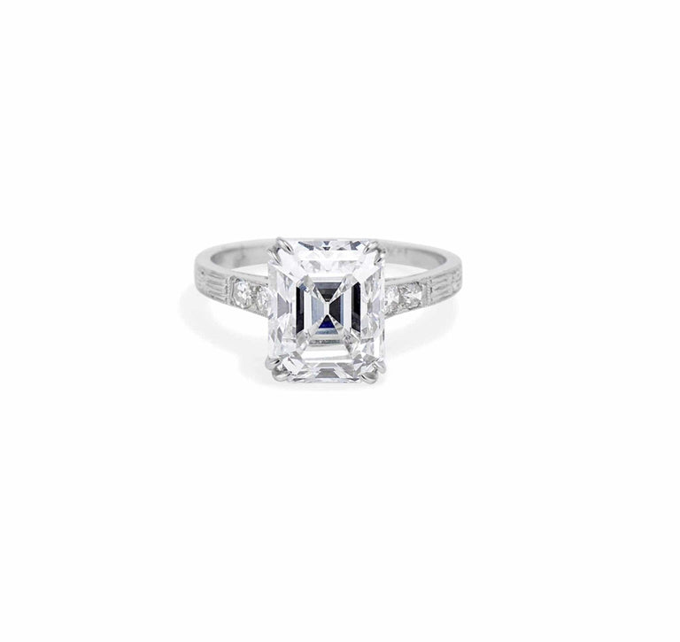 Art Deco 4.02 Carat Emerald Cut Diamond Ring