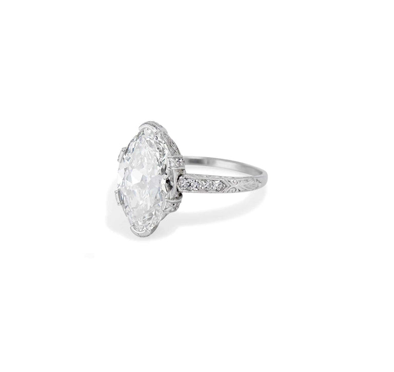 Art Deco 4.02 Carat Marquise Cut Diamond Ring