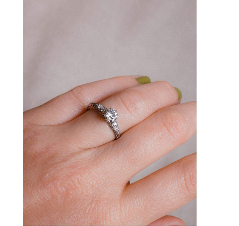 Art Deco .51 Carat Old European Cut Diamond Ring