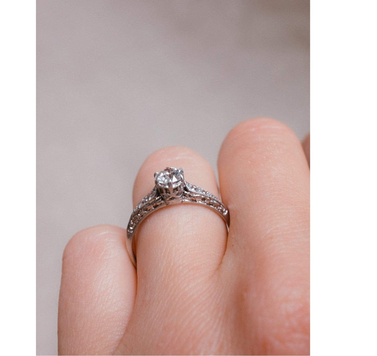 Art Deco .51 Carat Old European Cut Diamond Ring