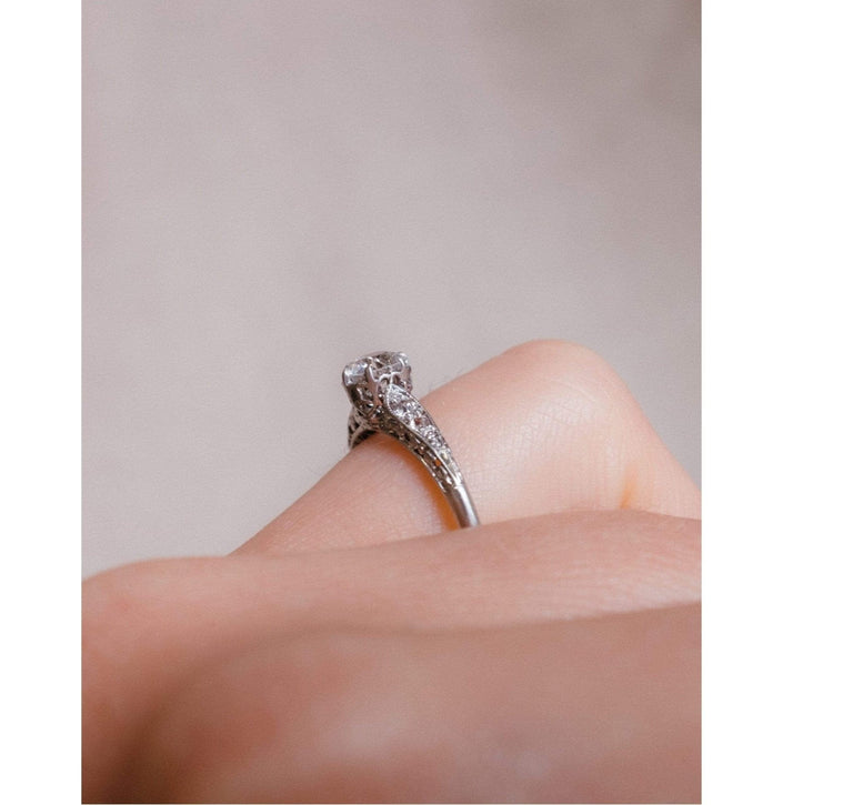 Art Deco .51 Carat Old European Cut Diamond Ring