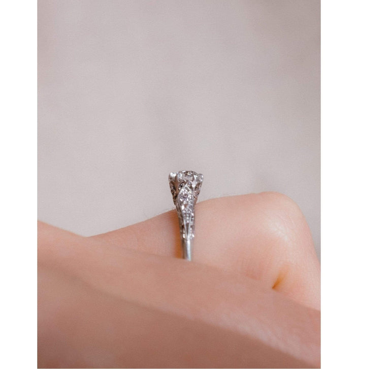 Art Deco .51 Carat Old European Cut Diamond Ring