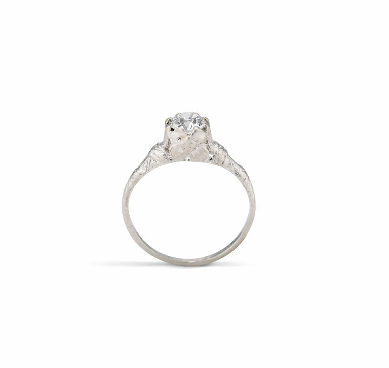 Art Deco .58 Old European Cut Diamond Engraved Engagement Ring