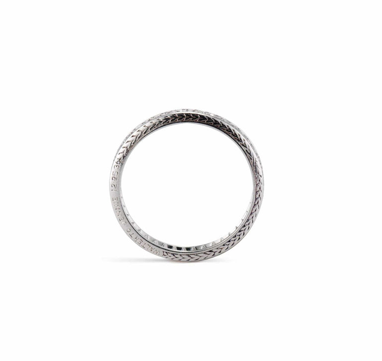 Art Deco .60 Carat Single Cut Diamond and Platinum Wheat Engraved Wedding Band