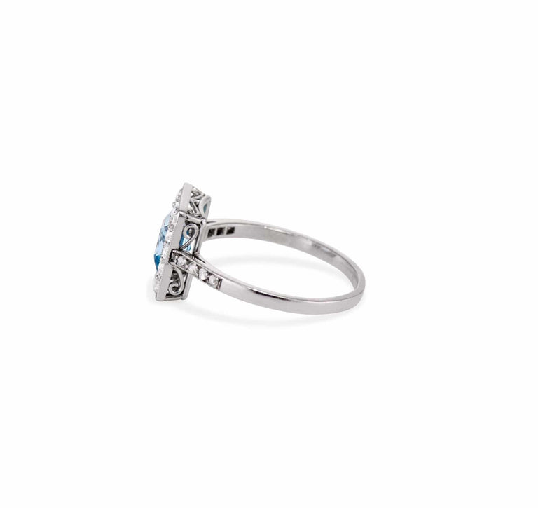 Art Deco .62 Carat Step-Cut Aquamarine and Diamond Ring