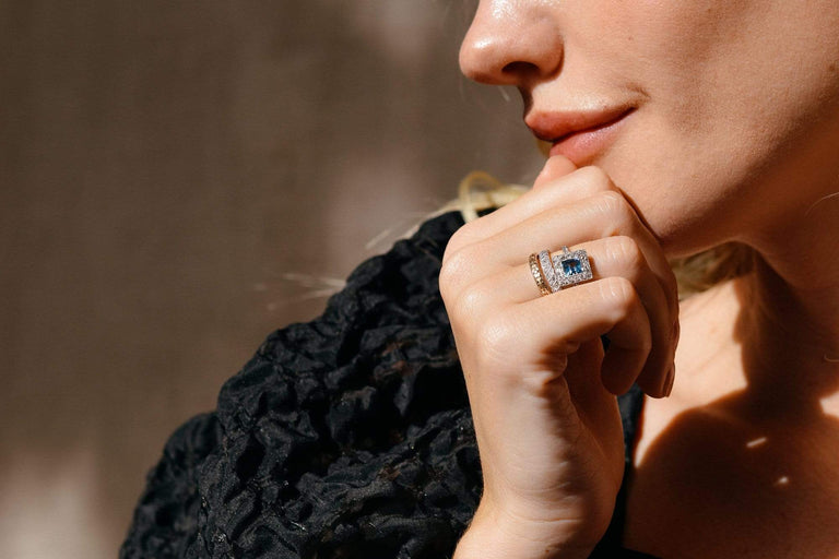 Art Deco .62 Carat Step-Cut Aquamarine and Diamond Ring