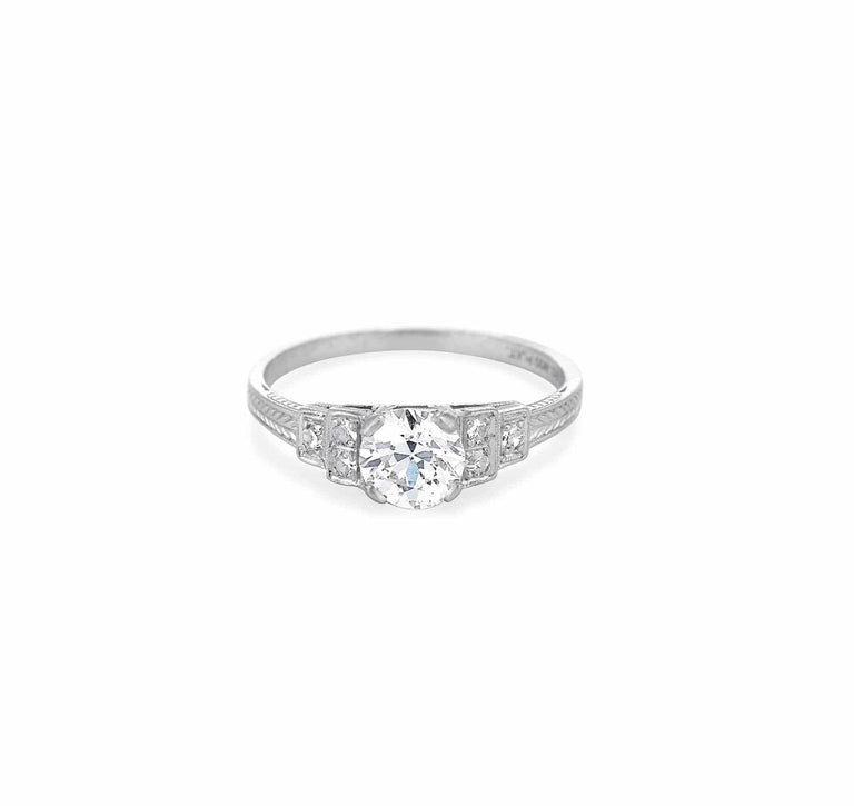 Art Deco .72 Carat Old European Cut Diamond Engraved Ring