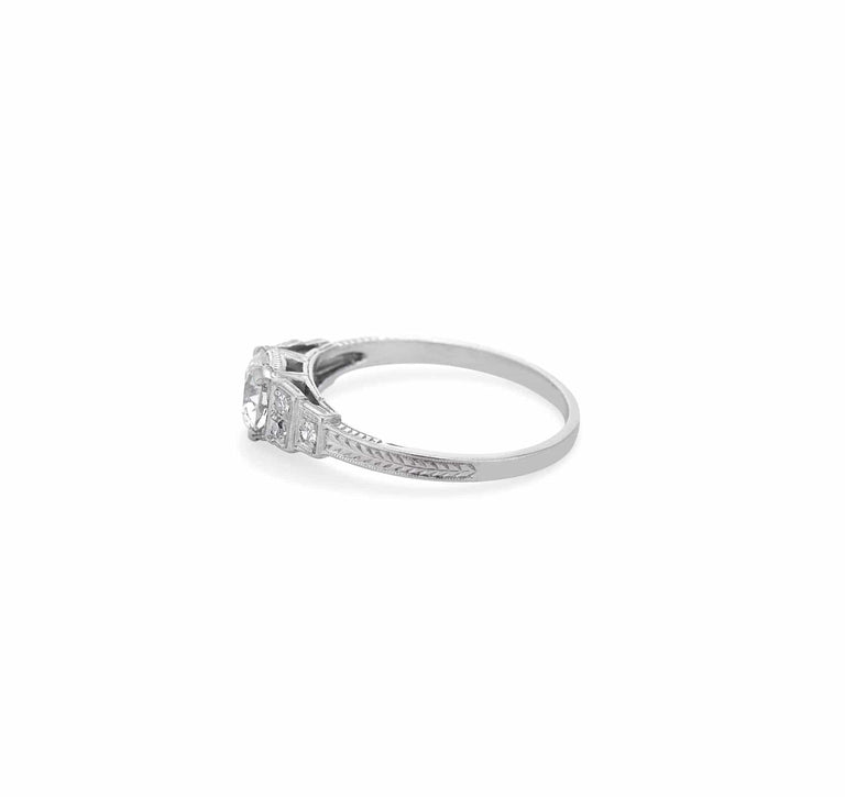 Art Deco .72 Carat Old European Cut Diamond Engraved Ring