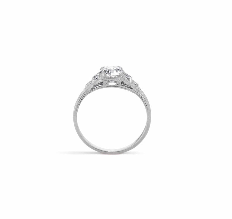 Art Deco .72 Carat Old European Cut Diamond Engraved Ring