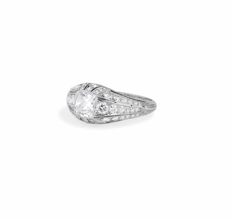 Art Deco .72 Carat Old Mine Cushion Cut Filigree Ring
