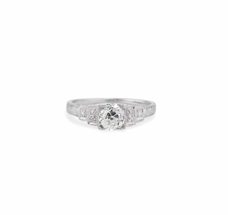 Art Deco .73 Carat Old European Diamond and Platinum Engagement Ring