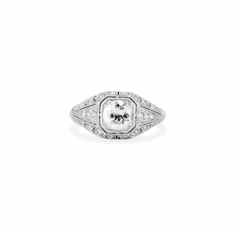 Art Deco .75 Carat Transitional Cut Diamond Filigree Ring