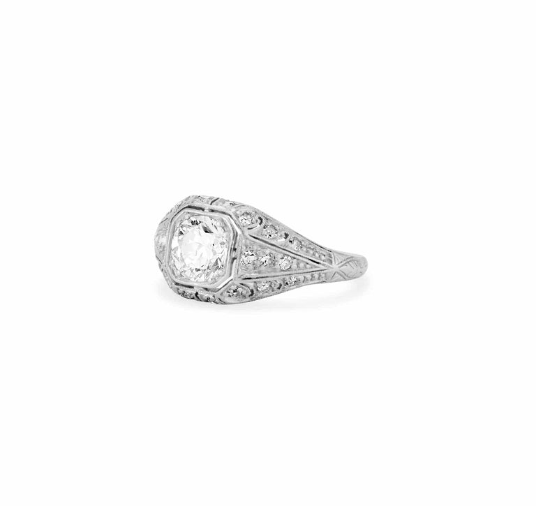 Art Deco .75 Carat Transitional Cut Diamond Filigree Ring