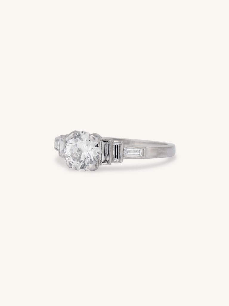 Art Deco Transitional & Baguette Cut Diamond Engagement Ring