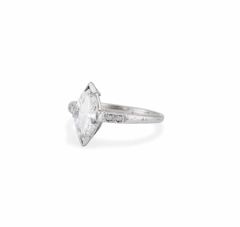 Art Deco .77 Carat Marquise Diamond Solitaire Engagement Ring