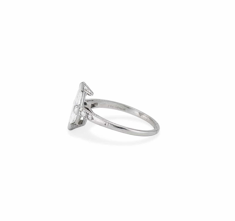Art Deco .77 Carat Marquise Diamond Solitaire Engagement Ring