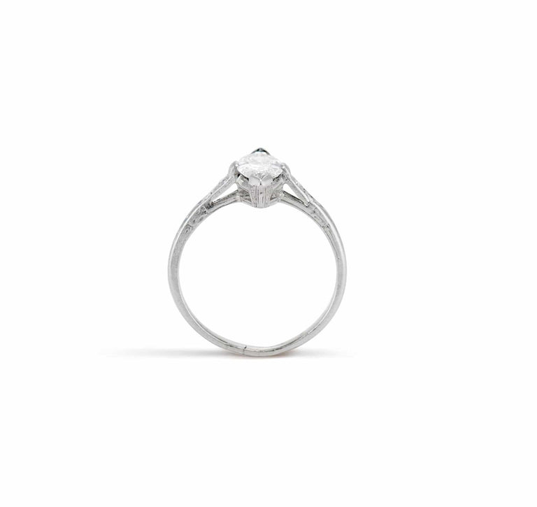 Art Deco .77 Carat Marquise Diamond Solitaire Engagement Ring