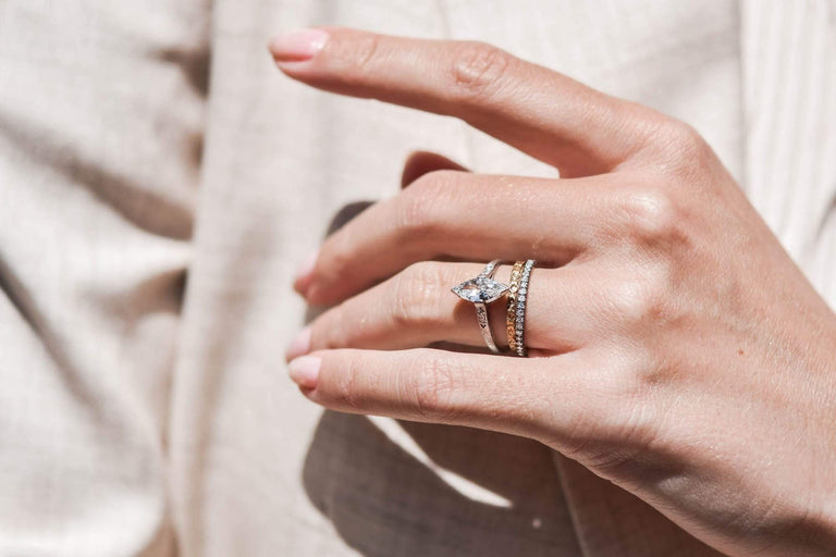 Art Deco .77 Carat Marquise Diamond Solitaire Engagement Ring