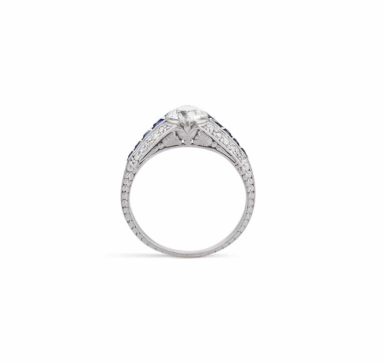 Art Deco .80 Carat Diamond & Sapphire Filigree Ring