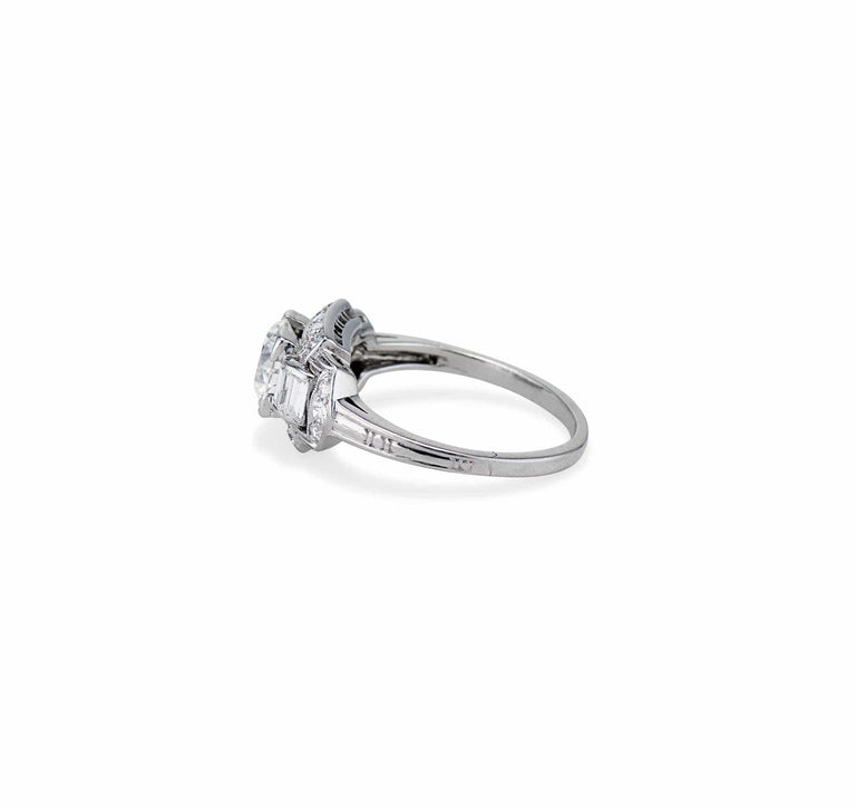 Art Deco .85 Carat Transitional Cut Diamond and Platinum Engagement Ring